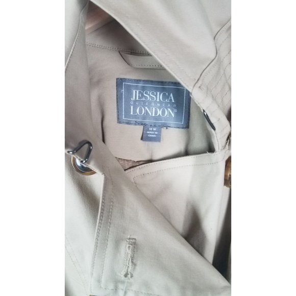 Jessica London Outerwear Sz. 14W Double Breasted Long Trench Coat in Khaki - Picture 8 of 12